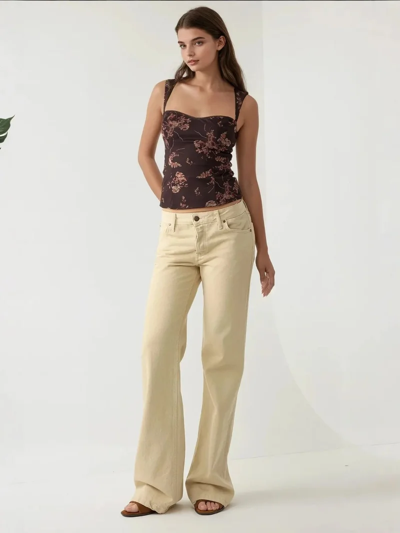 HICCUP Mocha Brown Heart Collar Printed Tulle Top for Women | Best Price UAE