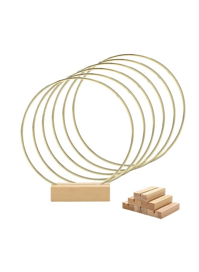 Worown 6 Pack 8 Inch Metal Floral Hoop Centerpiece with 6 Pack Wooden Stand for Table, Gold Metal Rings for Making Wedding Table Wreath Decor, Wall Hanging Wreaths and Dream Catcher Crafts - Image 1