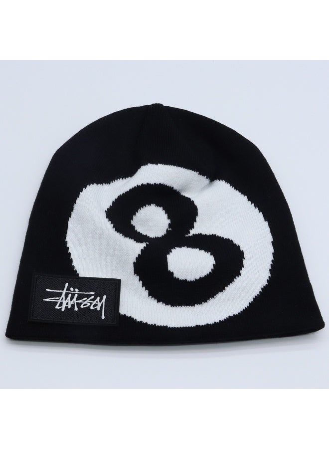 قبعة ستوسي الكلاسيكية 8-كرة - سوداء وبيضاء، قبعة شوارع أيقونية للرجال والنساء