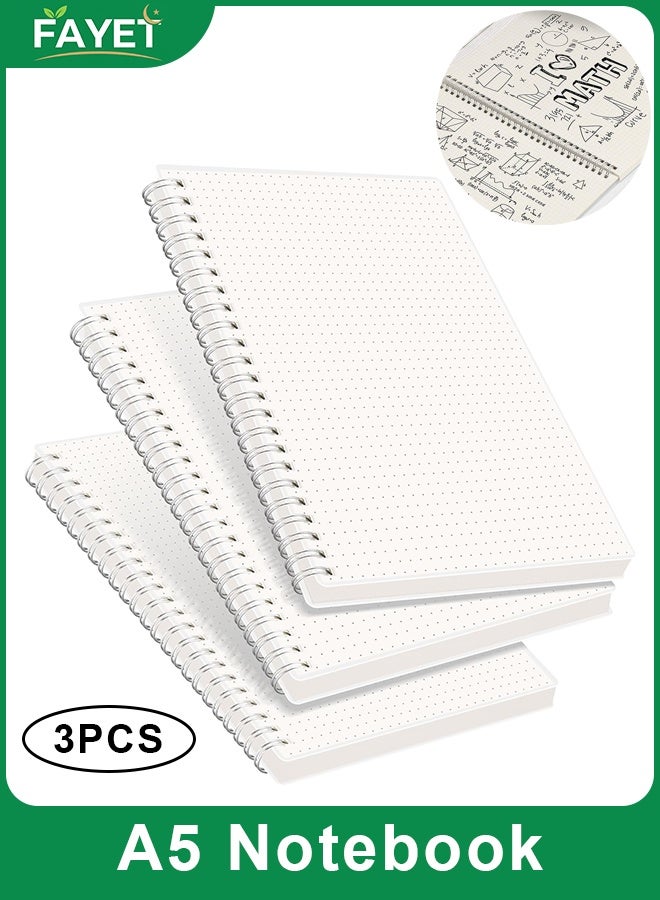 FAYET 3 Pack A5 Dot Grid Spiral Notebooks, 100gsm Thick Paper Bullet Journals with Clear Hardcover, 80 Sheets Each Ideal for Writing, Drawing & Planning - Image 1