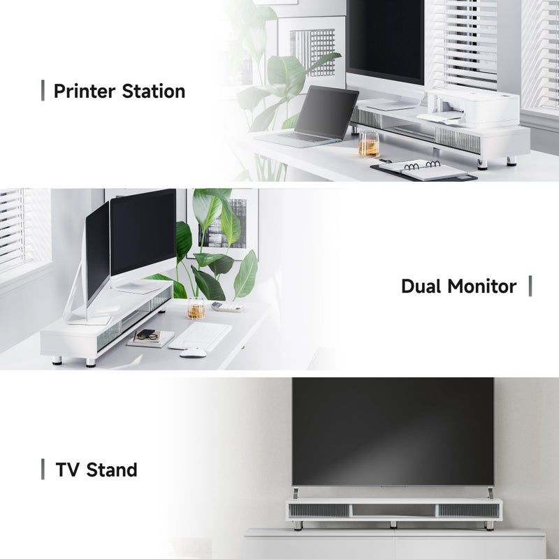 Fenge Dual Monitor Stand, 42.5inch Long Monitor Stands Riser for 2 Monitors, Sliding Door with Storage Organizer Stand for Desk, 2 Tier Desk Shelf for Laptop, Pc, Printer, Computer, TV - Image 5