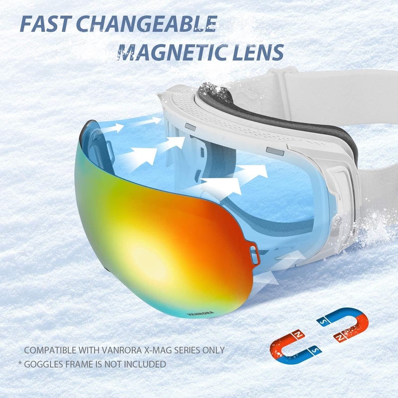 VANRORA X-Mag Ski Goggles Replacement Lens, Extra Snowboard Goggles Lens, Anti-Fog & 100% UV Protection - Image 4