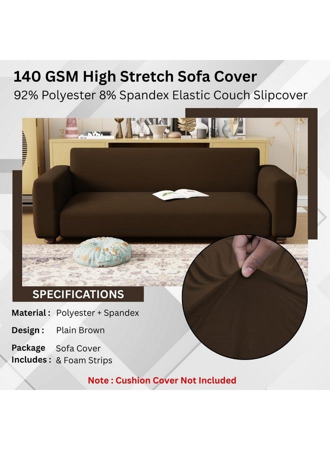 Lukzer 5 Seater Plain Brown Design Universal Sofa Cover 3+1+1 Seater | 360° Fully Covered Anti-Slip Washable Couch Cover Protecter | 140 GSM Stretch Fit Polyester + Spandex Slipcover (SC-031-05) - Image 5