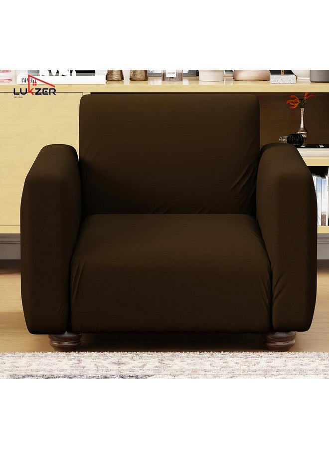 Lukzer 5 Seater Plain Brown Design Universal Sofa Cover 3+1+1 Seater | 360° Fully Covered Anti-Slip Washable Couch Cover Protecter | 140 GSM Stretch Fit Polyester + Spandex Slipcover (SC-031-05) - Image 4