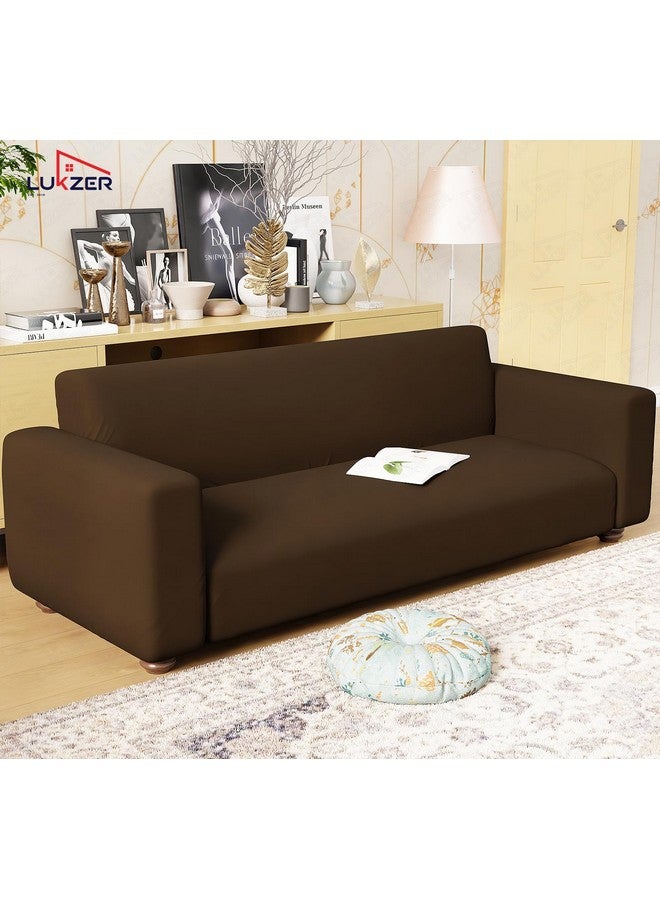 Lukzer 5 Seater Plain Brown Design Universal Sofa Cover 3+1+1 Seater | 360° Fully Covered Anti-Slip Washable Couch Cover Protecter | 140 GSM Stretch Fit Polyester + Spandex Slipcover (SC-031-05) - Image 3