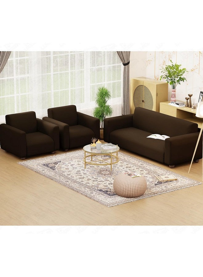 Lukzer 5 Seater Plain Brown Design Universal Sofa Cover 3+1+1 Seater | 360° Fully Covered Anti-Slip Washable Couch Cover Protecter | 140 GSM Stretch Fit Polyester + Spandex Slipcover (SC-031-05) - Image 1