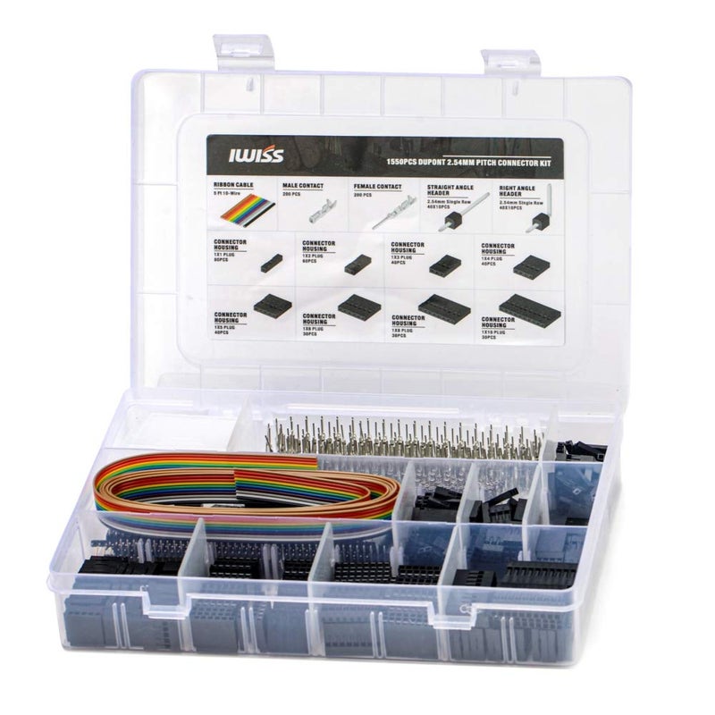 IWISS 1550PCS 2.54mm Pitch Dupont Connector Kit, Includes Pin Headers, Jumper Wire, Crimp Pins for RC Servo, Arduino, SMT, SATA, EPS, PCIe, Battery Balancer - Image 1