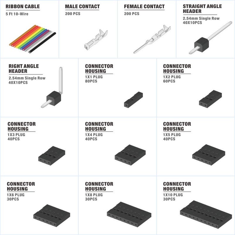 IWISS 1550PCS 2.54mm Pitch Dupont Connector Kit, Includes Pin Headers, Jumper Wire, Crimp Pins for RC Servo, Arduino, SMT, SATA, EPS, PCIe, Battery Balancer - Image 4
