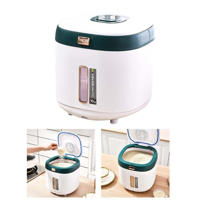 FEELING MALL Double Layer 360° Rotating Food Dispenser, 6 Grains And Grain Storage Container, Household Rice Grain Storage Box Sorting Rice Storage Tank (Green) - Image 4