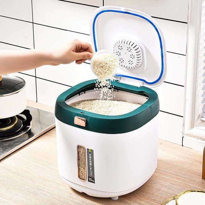 FEELING MALL Double Layer 360° Rotating Food Dispenser, 6 Grains And Grain Storage Container, Household Rice Grain Storage Box Sorting Rice Storage Tank (Green) - Image 1
