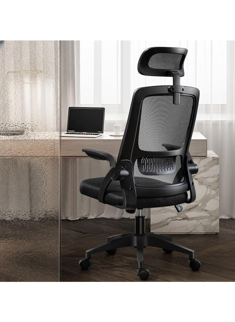 Bluejw Home Office Net Breathable Computer Chair Work Desk Chair Comfort Ergonomic Swivel Computer Gaming Chair, Breathable Mesh Desk Chair, Lumbar Support Task Chair with Wheels and Flip-up Arms Black  - Image 1