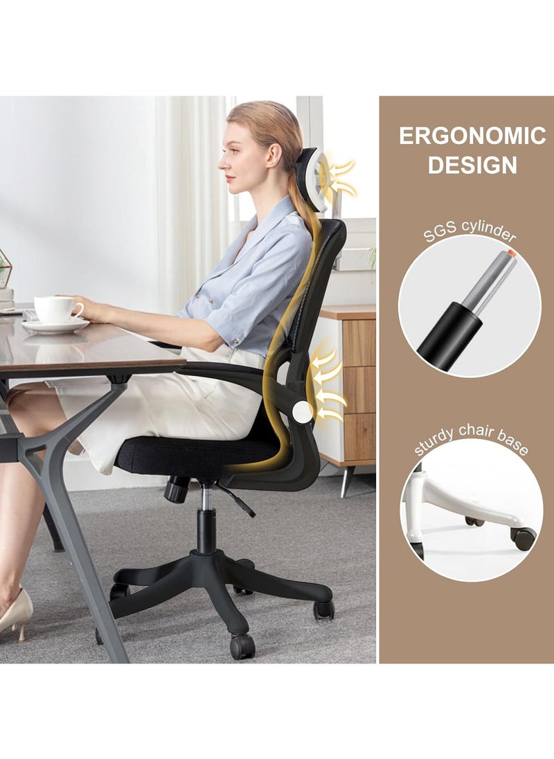 Bluejw Home Office Net Breathable Computer Chair Work Desk Chair Comfort Ergonomic Swivel Computer Gaming Chair, Breathable Mesh Desk Chair, Lumbar Support Task Chair with Wheels and Flip-up Arms Black  - Image 2