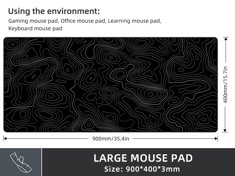 Rinaze Extra Large Gaming Mouse Pad with Black Topographic, XXL Mousepad, Big Mouse Mat Desk Pad, Non Slip Keyboard Pad for Gaming Computer Laptop PC Office Desk Accessories - Image 4
