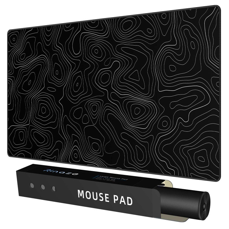 Rinaze Extra Large Gaming Mouse Pad with Black Topographic, XXL Mousepad, Big Mouse Mat Desk Pad, Non Slip Keyboard Pad for Gaming Computer Laptop PC Office Desk Accessories - Image 1