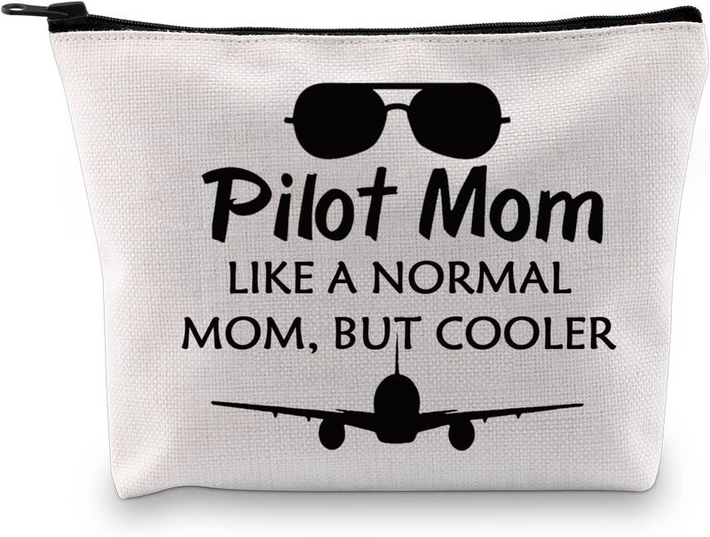 MBMSO MBMSO Pilot Mom Gifts Makeup Bag Female Pilot Gifts Aviation Gifts Pilot Mom like a Normal Mom but Cooler Pilot Wife Gifts Pilot Mom bag - Image 1