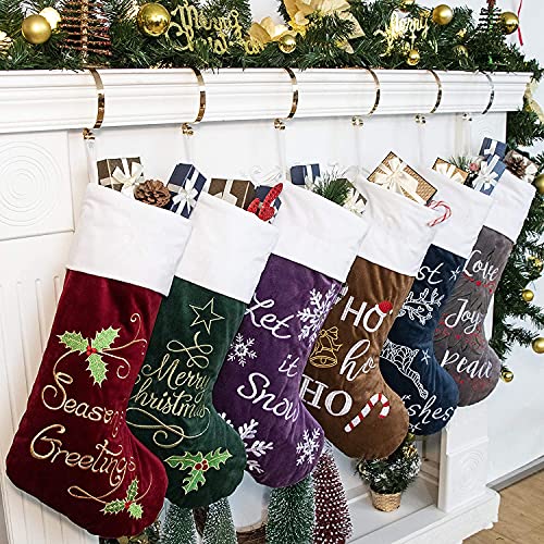 GEX Christmas Stockings 4 Pack for Family 22 Large Embroidered Classic Luxury Velvet Red Green Purple Brown Decorations for Fireplace Xmas Season Set of 4 - Image 3