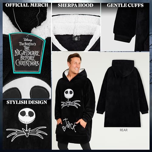 Disney Fleece Hoodie for Adults and Teenagers Oversized Hooded Poncho One Size - Stitch Gifts (Black Jack Skellington) - Image 4
