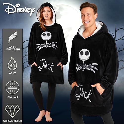 Disney Fleece Hoodie for Adults and Teenagers Oversized Hooded Poncho One Size - Stitch Gifts (Black Jack Skellington) - Image 5