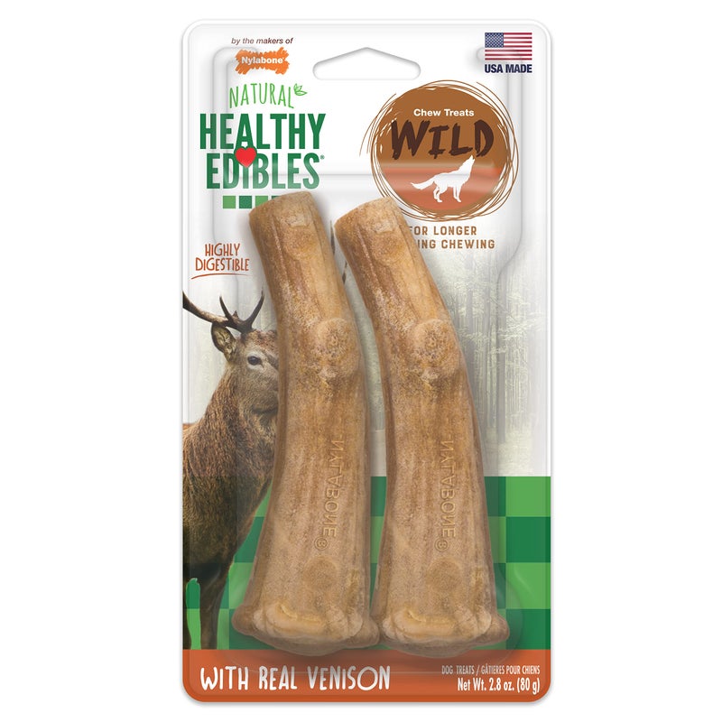 Nylabone Healthy Edibles WILD Natural Dog Chew Treats for Large Dogs, Long Lasting Dog Healthy Chew Antler Bone Made in USA, Venison Flavor, For Dogs Up to 50 lbs. (2 Count) - Image 1