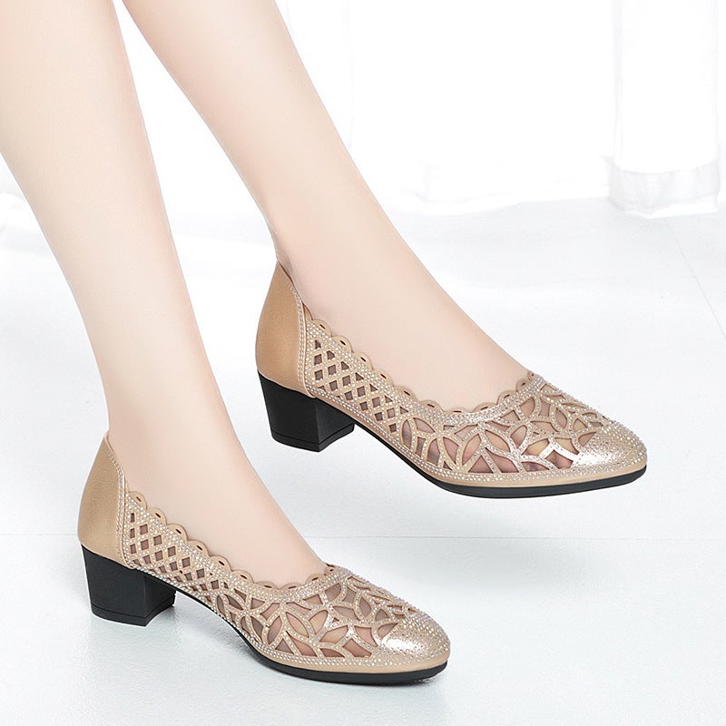 Mesh Single Shoes For Women 2023 New Summer Women'S Shoes Fashionable Mom Shoes With Buckle Hollow-Out Elderly Closed-Toe Sandals - Image 4