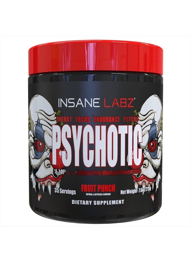 Insane labz Psychotic, High Stimulant Pre Workout Powder, Extreme Lasting Energy, Focus and Endurance with Beta Alanine, Creatine Monohydrate DMAE, 35 Srvgs (Fruit Punch)  - Image 1