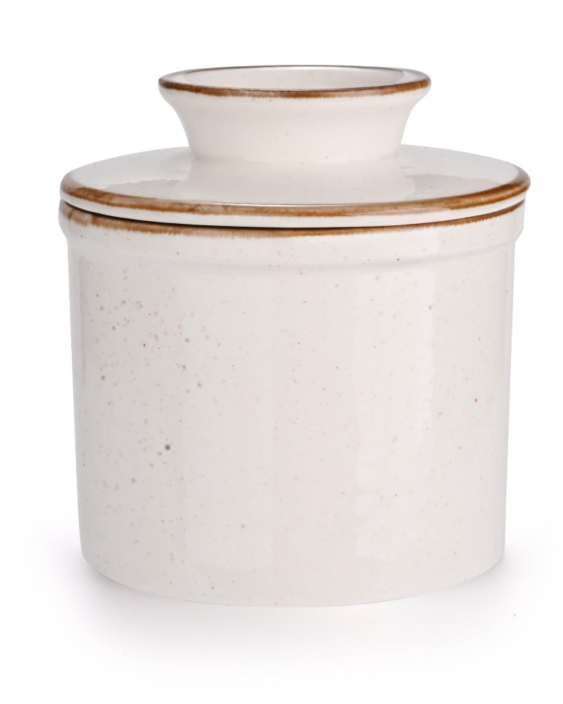 Jersinwei French Butter Dish, Butter Crock for Counter with Water Line, Ceramic Butter Keeper for Spreadable Butter - Chrismas Gift Home Kitchen Decor - Reactive Glaze Collection - White - Image 1