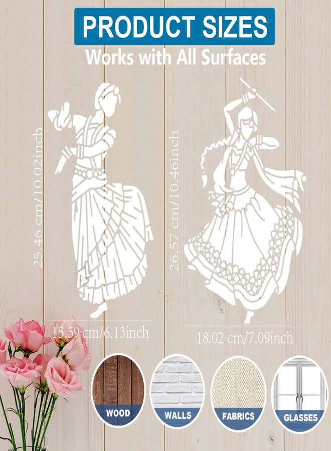 MAYJOYDIY 2pcs Indian Dance Stencil 11.7×8.3inch Large Indian Women Man Stencils with Paint Brush Reusable Tribal Dancer Stencils for Furniture Windows Wood Wall Tile Canvas Fabric Floor - Image 4