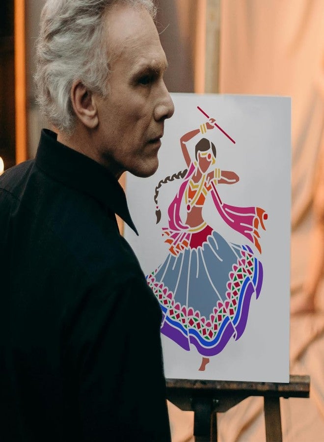 MAYJOYDIY 2pcs Indian Dance Stencil 11.7×8.3inch Large Indian Women Man Stencils with Paint Brush Reusable Tribal Dancer Stencils for Furniture Windows Wood Wall Tile Canvas Fabric Floor - Image 2