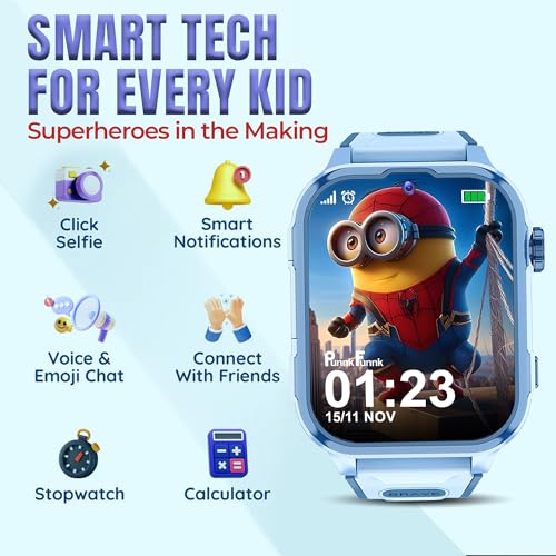 PunnkFunnk Safeguard 5G/4G Kids Smart Watch with SIM Calling, GPS Tracker, Video Call, SOS Alerts, Face Unlock, Games, IP67, 800mAh Battery, Voice Chat(Light Blue) - Image 5