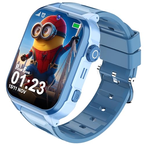 PunnkFunnk Safeguard 5G/4G Kids Smart Watch with SIM Calling, GPS Tracker, Video Call, SOS Alerts, Face Unlock, Games, IP67, 800mAh Battery, Voice Chat(Light Blue) - Image 1