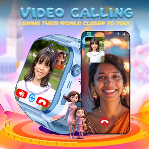 PunnkFunnk Safeguard 5G/4G Kids Smart Watch with SIM Calling, GPS Tracker, Video Call, SOS Alerts, Face Unlock, Games, IP67, 800mAh Battery, Voice Chat(Light Blue) - Image 3