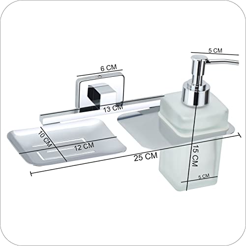 KANJAL Liquid soap Dispenser with soap case Holder for washbasin Liquid Dispenser and saop Dish for Bathroom soap Holders dispensers 38(304 Stainless Steel,Chrome Finish,Frosted Glass) - Image 3