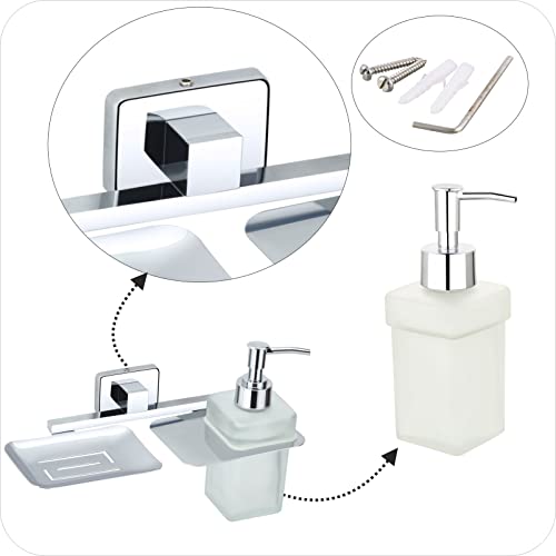 KANJAL Liquid soap Dispenser with soap case Holder for washbasin Liquid Dispenser and saop Dish for Bathroom soap Holders dispensers 38(304 Stainless Steel,Chrome Finish,Frosted Glass) - Image 5