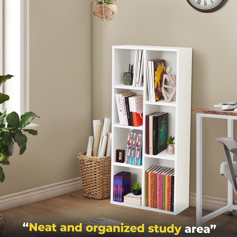 ABOUT SPACE Book Shelf 7 Cubes Engineered Wood DIY Multipurpose Book Stand for Home Office Study Room Open Storage Organizer Showcase for Bedroom, Living Room (White - L 49.5 x B 24 x H 110 cm) - Image 3