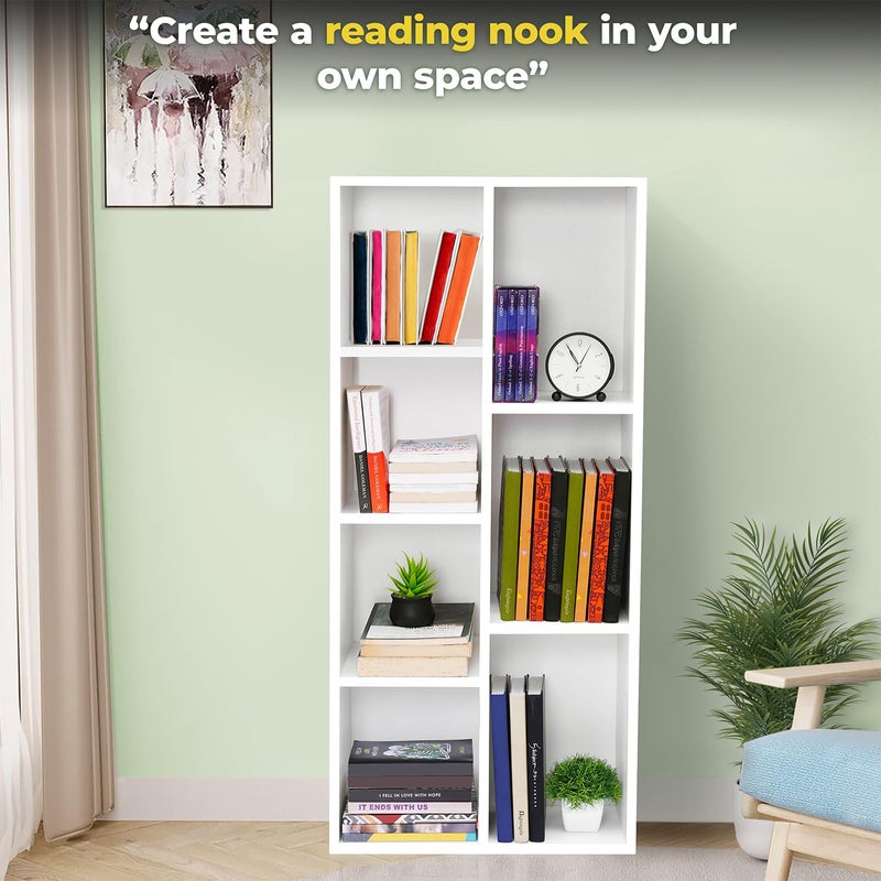 ABOUT SPACE Book Shelf 7 Cubes Engineered Wood DIY Multipurpose Book Stand for Home Office Study Room Open Storage Organizer Showcase for Bedroom, Living Room (White - L 49.5 x B 24 x H 110 cm) - Image 4