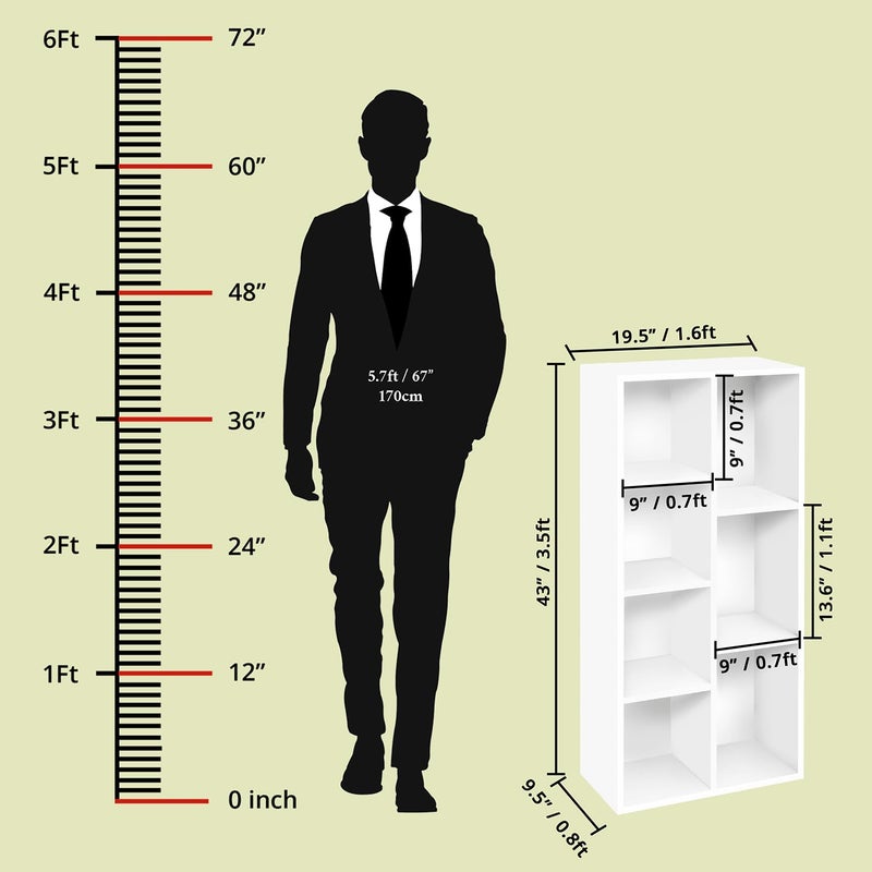ABOUT SPACE Book Shelf 7 Cubes Engineered Wood DIY Multipurpose Book Stand for Home Office Study Room Open Storage Organizer Showcase for Bedroom, Living Room (White - L 49.5 x B 24 x H 110 cm) - Image 2