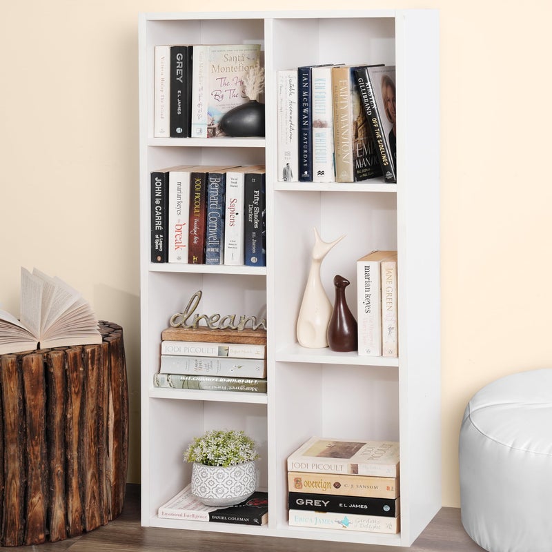 ABOUT SPACE Book Shelf 7 Cubes Engineered Wood DIY Multipurpose Book Stand for Home Office Study Room Open Storage Organizer Showcase for Bedroom, Living Room (White - L 49.5 x B 24 x H 110 cm) - Image 1