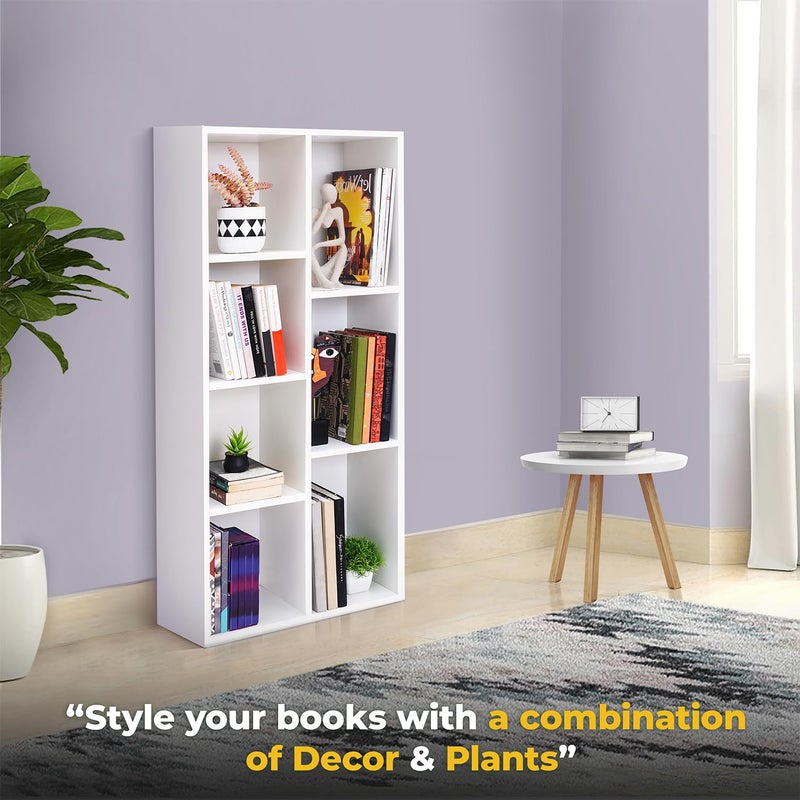 ABOUT SPACE Book Shelf 7 Cubes Engineered Wood DIY Multipurpose Book Stand for Home Office Study Room Open Storage Organizer Showcase for Bedroom, Living Room (White - L 49.5 x B 24 x H 110 cm) - Image 5