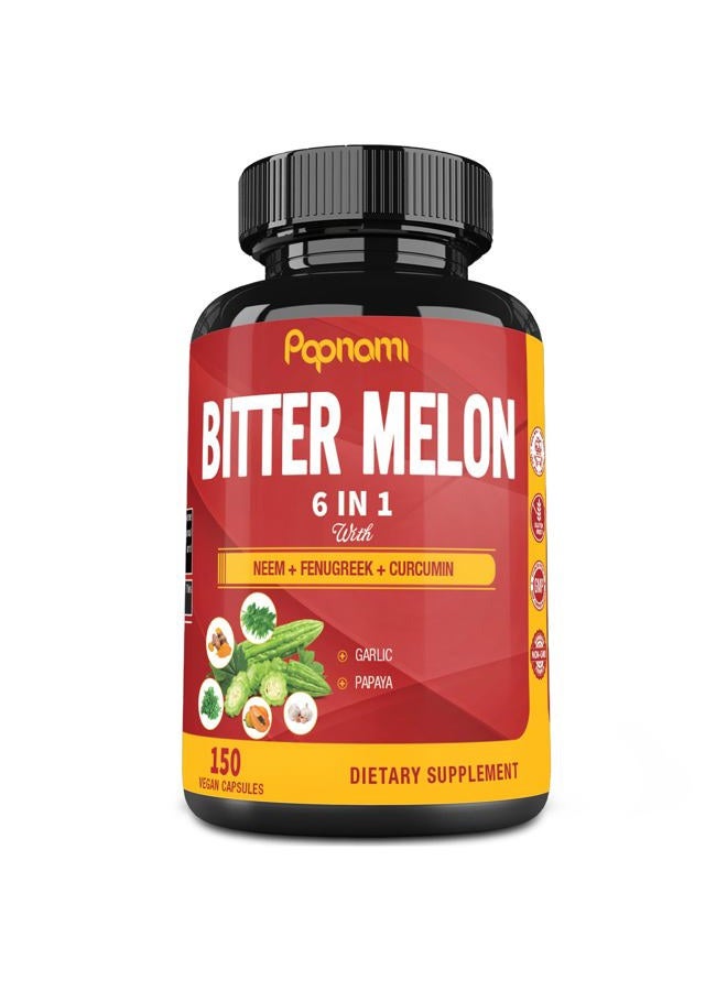 Papnami Organic Bitter Melon Extract Capsules - Combined Neem, Fenugreek, Curcumin, Garlic & Papaya - 150 Count for 5 Months - Supports Body, Digestive, Skin, Immune & Overall Wellness - Image 1