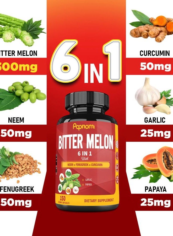 Papnami Organic Bitter Melon Extract Capsules - Combined Neem, Fenugreek, Curcumin, Garlic & Papaya - 150 Count for 5 Months - Supports Body, Digestive, Skin, Immune & Overall Wellness - Image 3