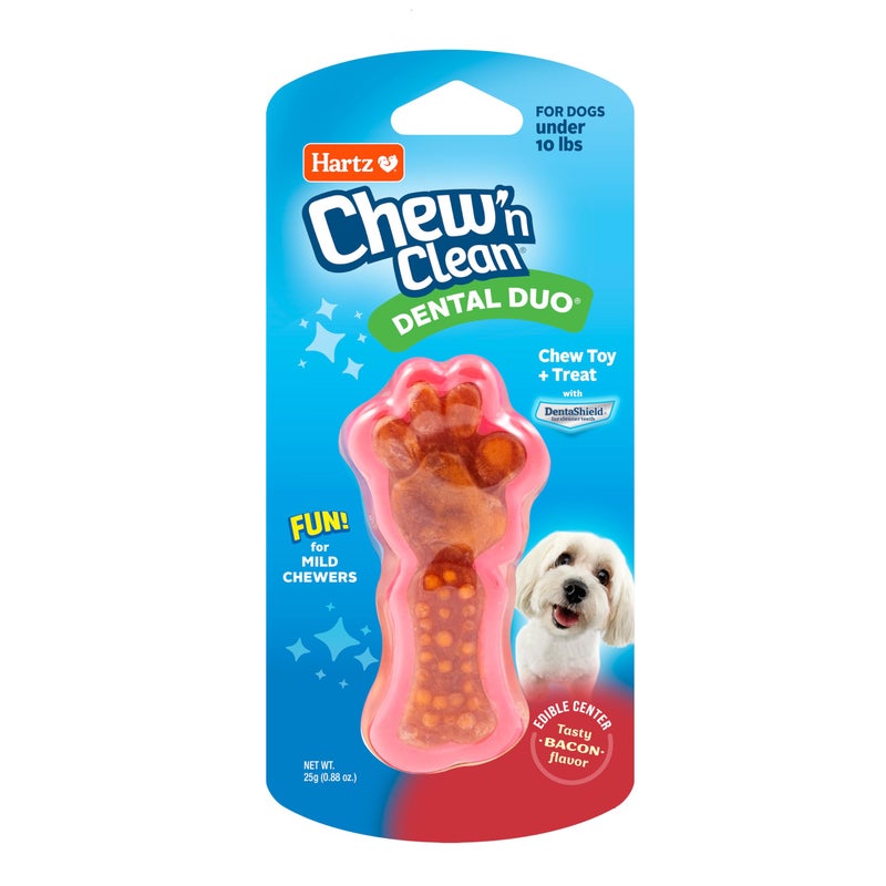 Hartz Chew 'n Clean Dental Duo Bacon Flavored Dental Dog Chew Toy and Treat - Extra Small - Image 1