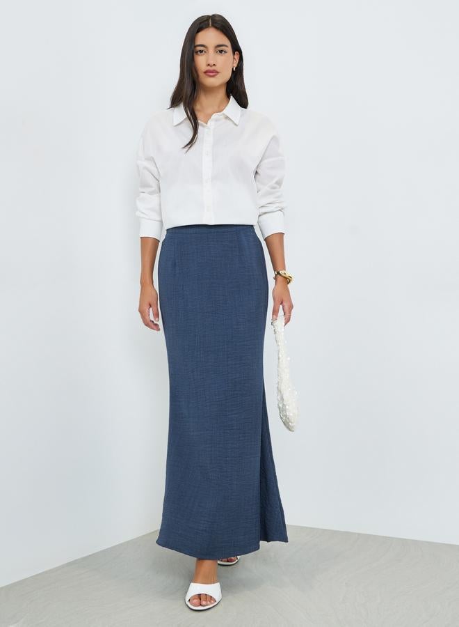 Styli Blue Flared Hem Maxi Skirt - Image 1
