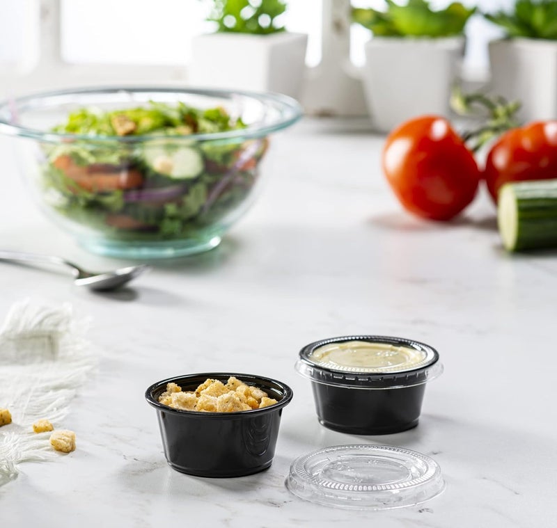 V4L Black Round Takeout Food Containers Food Storage Containers With Lids Freezer Safe | Meal Prep | Microwavable Dishwasher | Leakproof | BPA Free (100ml Pack of 100) - Image 3