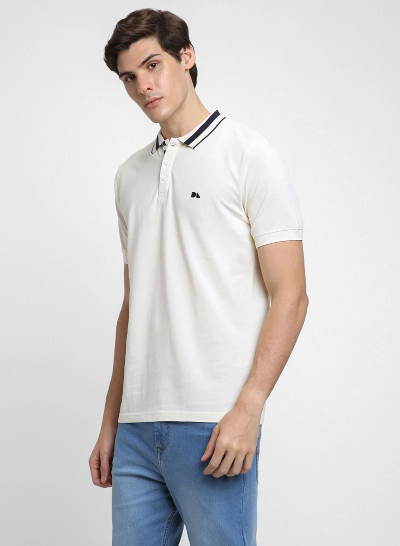 Dennis Lingo Men's Beige 100% Cotton Solid Pattern Regular Fit T-Shirt