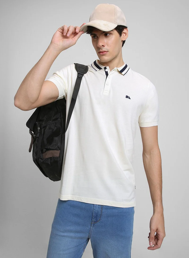 Dennis Lingo Men's Beige 100% Cotton Solid Pattern Regular Fit T-Shirt