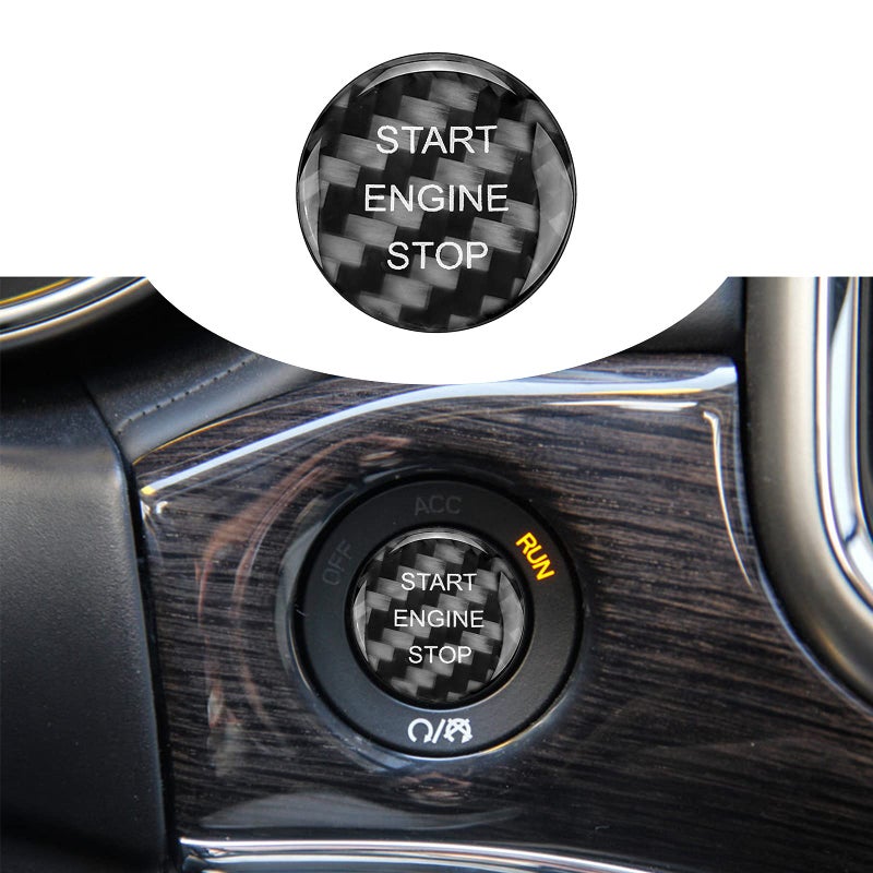 SUNBREATH Real Carbon Fiber Auto Ignition Switch OneKey Start Button Sticker Interior Accessories Decoration Compatible with 2021 2020 2019 2018 2017 2016 2015 2014 Jeep Grand Cherokee 1PCS Black