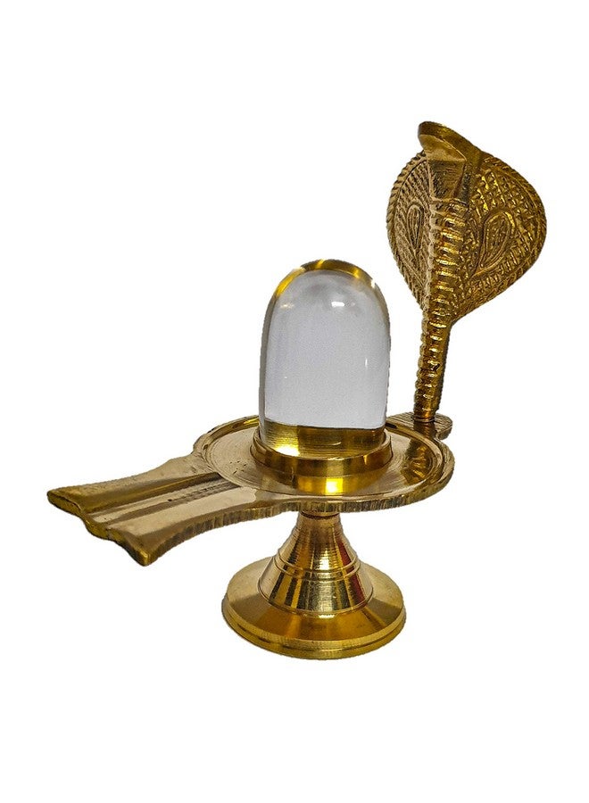 RH Religious Heritage Sphatik ling with Shesh Naag Pure Brass Idol | Crystal Sphatik a ling (L X B X H - 5.5 X 9.5 X 10 cm, Golden Colour) (1 Unit) - Image 3