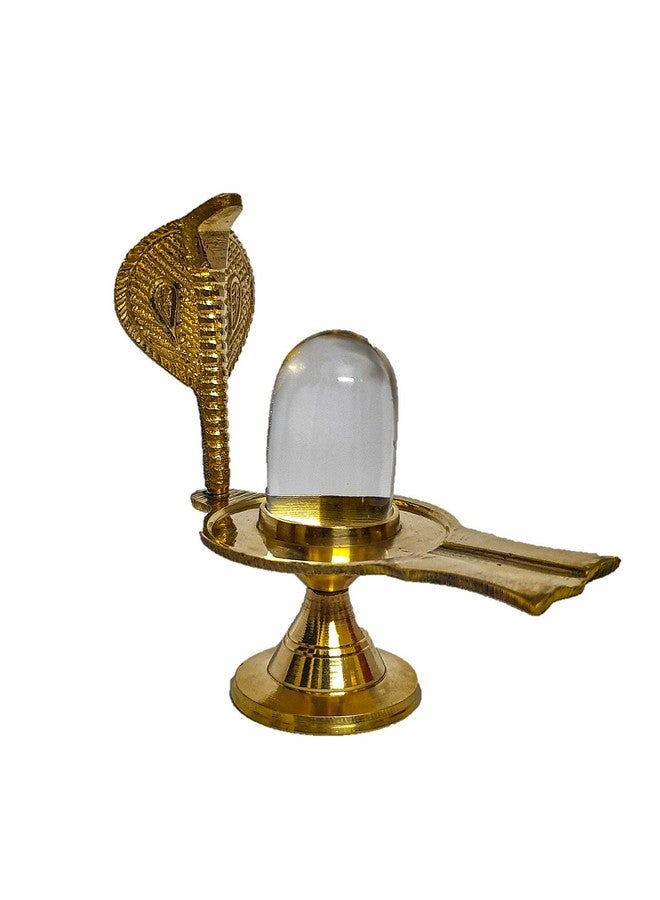 RH Religious Heritage Sphatik ling with Shesh Naag Pure Brass Idol | Crystal Sphatik a ling (L X B X H - 5.5 X 9.5 X 10 cm, Golden Colour) (1 Unit) - Image 2