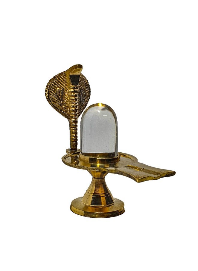 RH Religious Heritage Sphatik ling with Shesh Naag Pure Brass Idol | Crystal Sphatik a ling (L X B X H - 5.5 X 9.5 X 10 cm, Golden Colour) (1 Unit) - Image 1