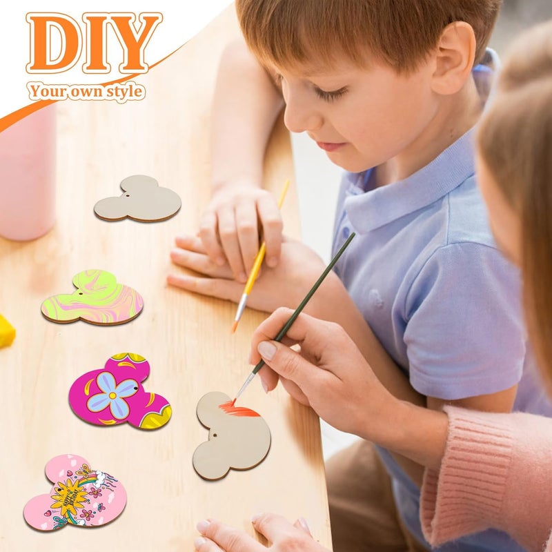 Tmflexe Mouse Head 30Pcs Unfinished Wooden Gift Ornaments DIY Craft Birthday Present-30Pack Paintable Blank Natural Mouse Head Cutouts Hanging Wood Slices for Kids Art Crafts DIY Gift Party Supplies - Image 4
